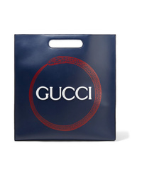 Borsa shopping in pelle stampata blu scuro di Gucci