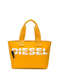 Borsa shopping in pelle stampata gialla di Diesel