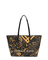 Borsa shopping in pelle stampata marrone scuro di Versace Jeans