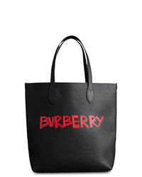 Borsa shopping in pelle stampata nera di Burberry