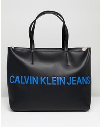 Borsa shopping in pelle stampata nera di Calvin Klein