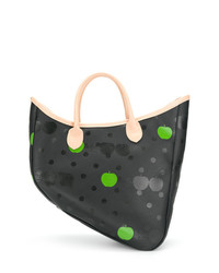 Borsa shopping in pelle stampata nera di Comme Des Garcons Play