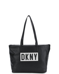 Borsa shopping in pelle stampata nera di DKNY