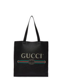 Borsa shopping in pelle stampata nera di Gucci
