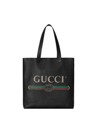 Borsa shopping in pelle stampata nera di Gucci