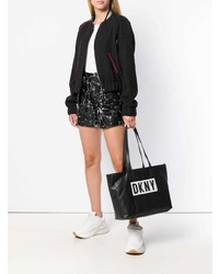 Borsa shopping in pelle stampata nera di DKNY