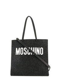 Borsa shopping in pelle stampata nera di Moschino
