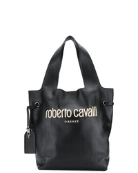 Borsa shopping in pelle stampata nera di Roberto Cavalli