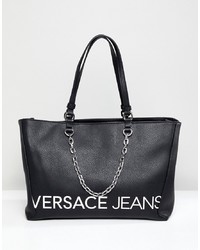 Borsa shopping in pelle stampata nera di Versace Jeans