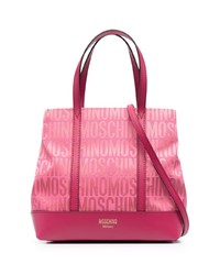 Borsa shopping in pelle stampata rosa di Moschino