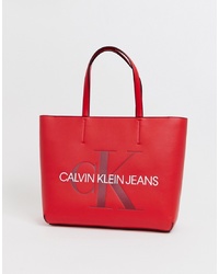 Borsa shopping in pelle stampata rossa di Calvin Klein Jeans