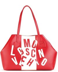 Borsa shopping in pelle stampata rossa di Love Moschino