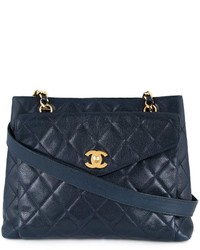 Borsa shopping in pelle trapuntata blu scuro di Chanel