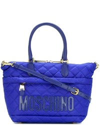 Borsa shopping in pelle trapuntata blu di Moschino