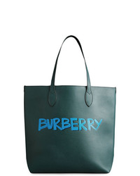Borsa shopping in pelle verde scuro di Burberry