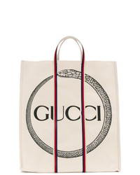 Borsa shopping ricamata beige di Gucci