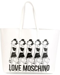 Borsa shopping stampata bianca di Love Moschino