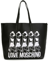 Borsa shopping stampata nera di Love Moschino
