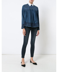 Camicetta di jeans ricamata blu di Needle & Thread