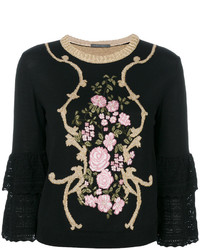 Camicetta di lana a fiori nera di Alberta Ferretti