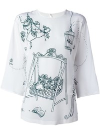 Camicetta di seta stampata bianca di Dolce & Gabbana
