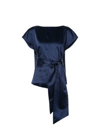Camicetta manica corta di seta blu scuro di Rosie Assoulin