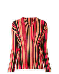 Camicetta manica lunga a righe verticali rossa di Pleats Please By Issey Miyake