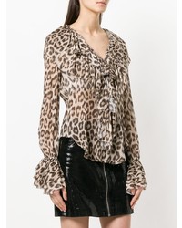 Camicetta manica lunga leopardata marrone chiaro di Twin-Set