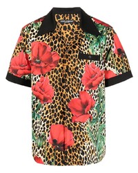 Camicia a maniche corte a fiori marrone chiaro di Dolce & Gabbana