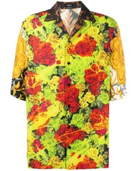 Camicia a maniche corte a fiori multicolore di Versace