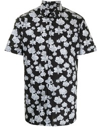 Camicia a maniche corte a fiori nera e bianca di Karl Lagerfeld