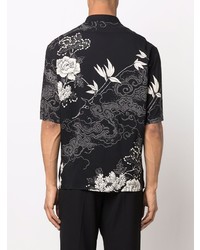 Camicia a maniche corte a fiori nera e bianca di Saint Laurent