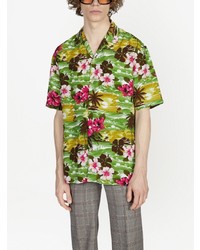 Camicia a maniche corte a fiori verde di Gucci