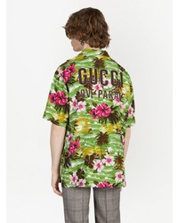 Camicia a maniche corte a fiori verde di Gucci