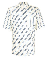 Camicia a maniche corte a righe orizzontali bianca e blu di MSGM