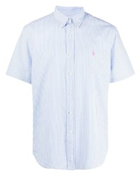 Camicia a maniche corte a righe verticali azzurra di Polo Ralph Lauren