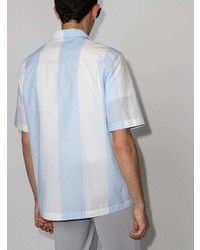 Camicia a maniche corte a righe verticali azzurra di Salvatore Ferragamo