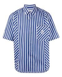 Camicia a maniche corte a righe verticali bianca e blu scuro di Etro