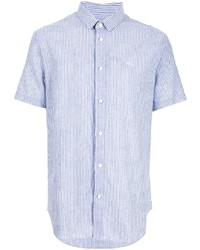 Camicia a maniche corte a righe verticali bianca e blu di Armani Exchange