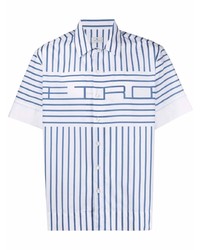 Camicia a maniche corte a righe verticali bianca e blu di Etro