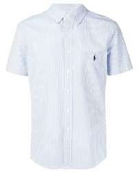 Camicia a maniche corte a righe verticali bianca e blu di Polo Ralph Lauren