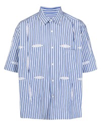 Camicia a maniche corte a righe verticali bianca e blu di Toga
