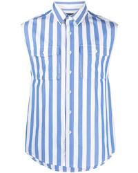 Camicia a maniche corte a righe verticali bianca e blu di Viktor & Rolf