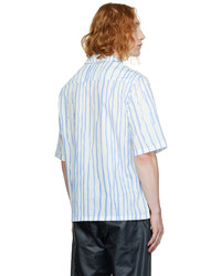 Camicia a maniche corte a righe verticali bianca e blu di Charles Jeffrey Loverboy