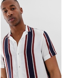Camicia a maniche corte a righe verticali bianca e rossa e blu scuro di Burton Menswear