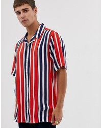 Camicia a maniche corte a righe verticali bianca e rossa e blu scuro di Tommy Jeans