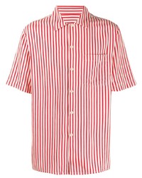 Camicia a maniche corte a righe verticali bianca e rossa di Ami Paris