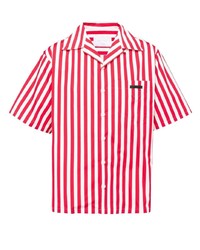 Camicia a maniche corte a righe verticali bianca e rossa di Prada