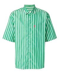 Camicia a maniche corte a righe verticali bianca e verde