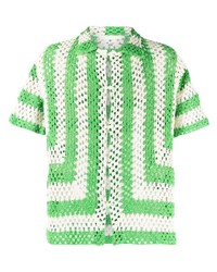 Camicia a maniche corte a righe verticali bianca e verde di Bode